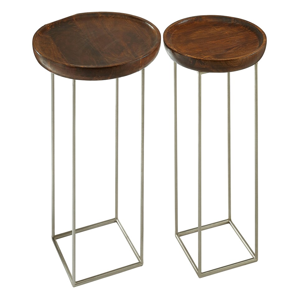image 1 of Interiors by Premier Crest Silver Iron And Wood Tops Side Tables