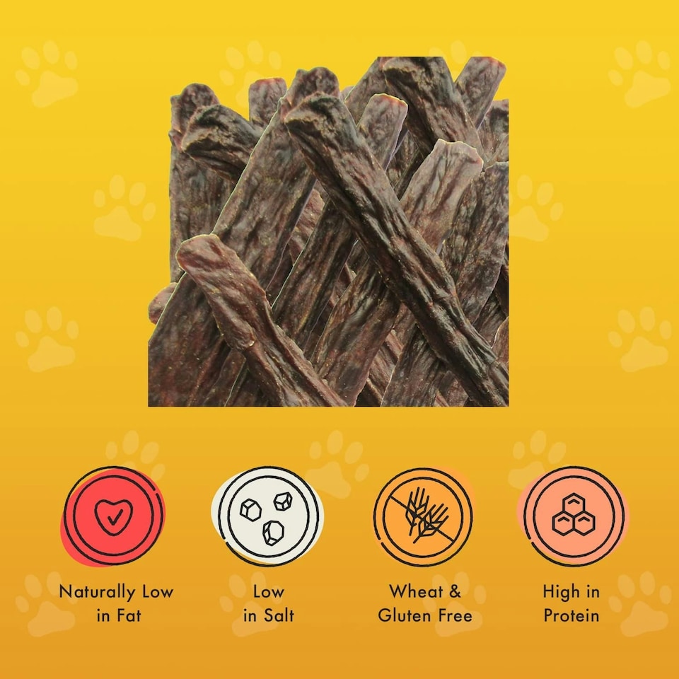 image 1 of Pet Munchies Venison Strips Dog Treats, Premium Wheat Free Dog Chews with Natural Real Meat, Low in Fat and High in Protein 75g (Pack of 8)
