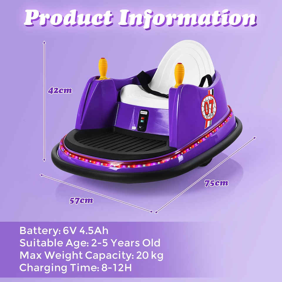 image 1 of COSTWAY Kids Ride-On Bumper Car 6V Electric Purple