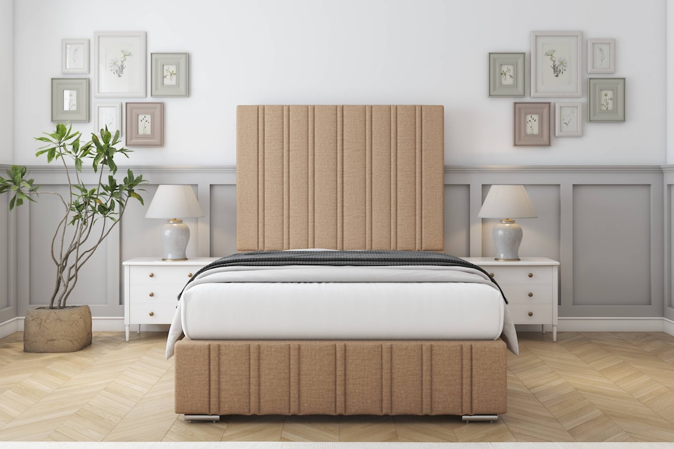 image 1 of Sloomy Langston Latte Dumfries Bed Frame With Mattress With 50" Upholstered Headboard 4' Small Double