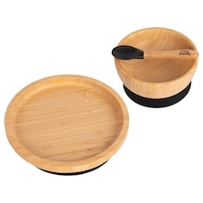 Tiny Dining Children's Bamboo Suction Round Dinner Set - Black