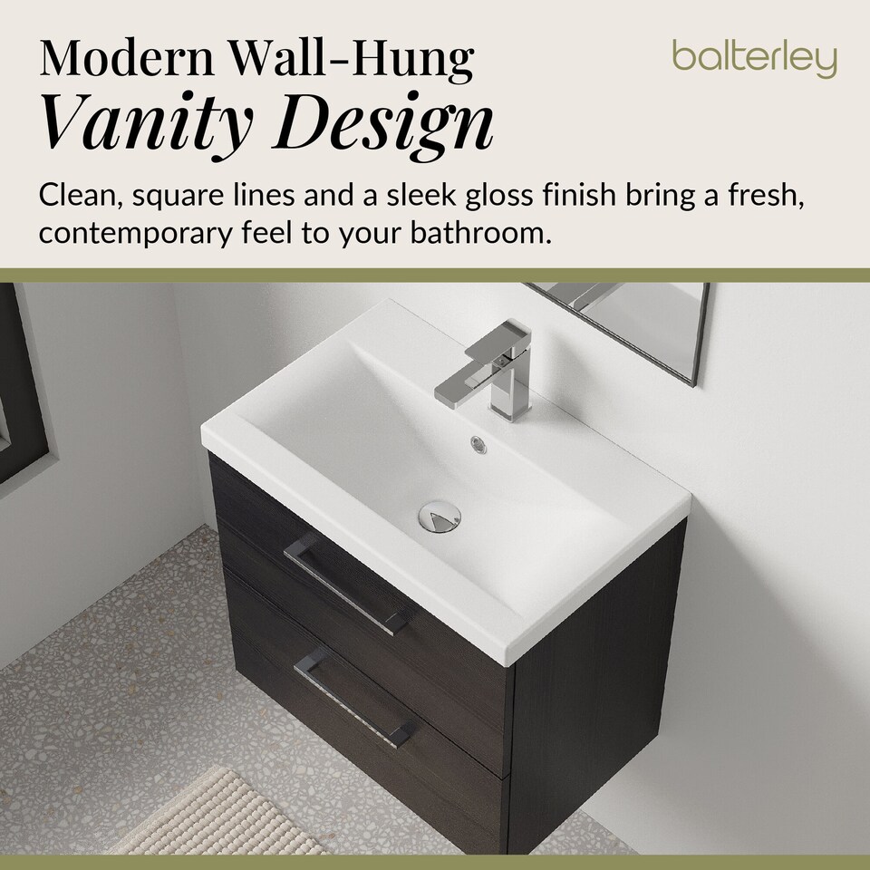 image 1 of Bathroom Wall Hung 2 Soft Close Drawer Vanity Unit, Black, 610mm | Black | Charcoal Black | 579 x 610 x 390mm