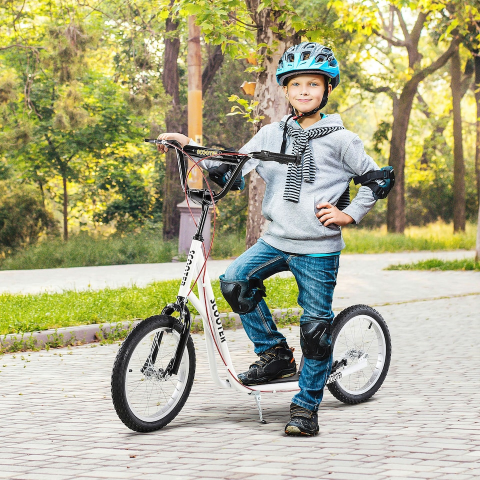 image 1 of HOMCOM 90-96cm Kids Kick Scooter w/ Adjustable Handlebar Inflatable Wheels White