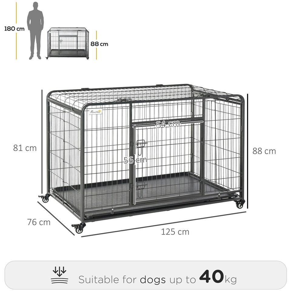 image 1 of PawHut 81x125cm Metal Dog Cage Kennel w/ Locking Door & Wheels Extra Large Pets