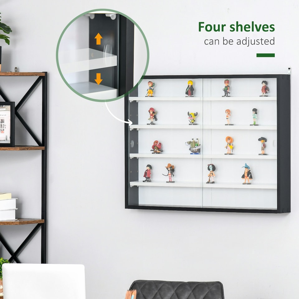 image 1 of HOMCOM 5-Tier Wall Display Shelf Unit Cabinet w/ Shelves Glass Doors Black/White
