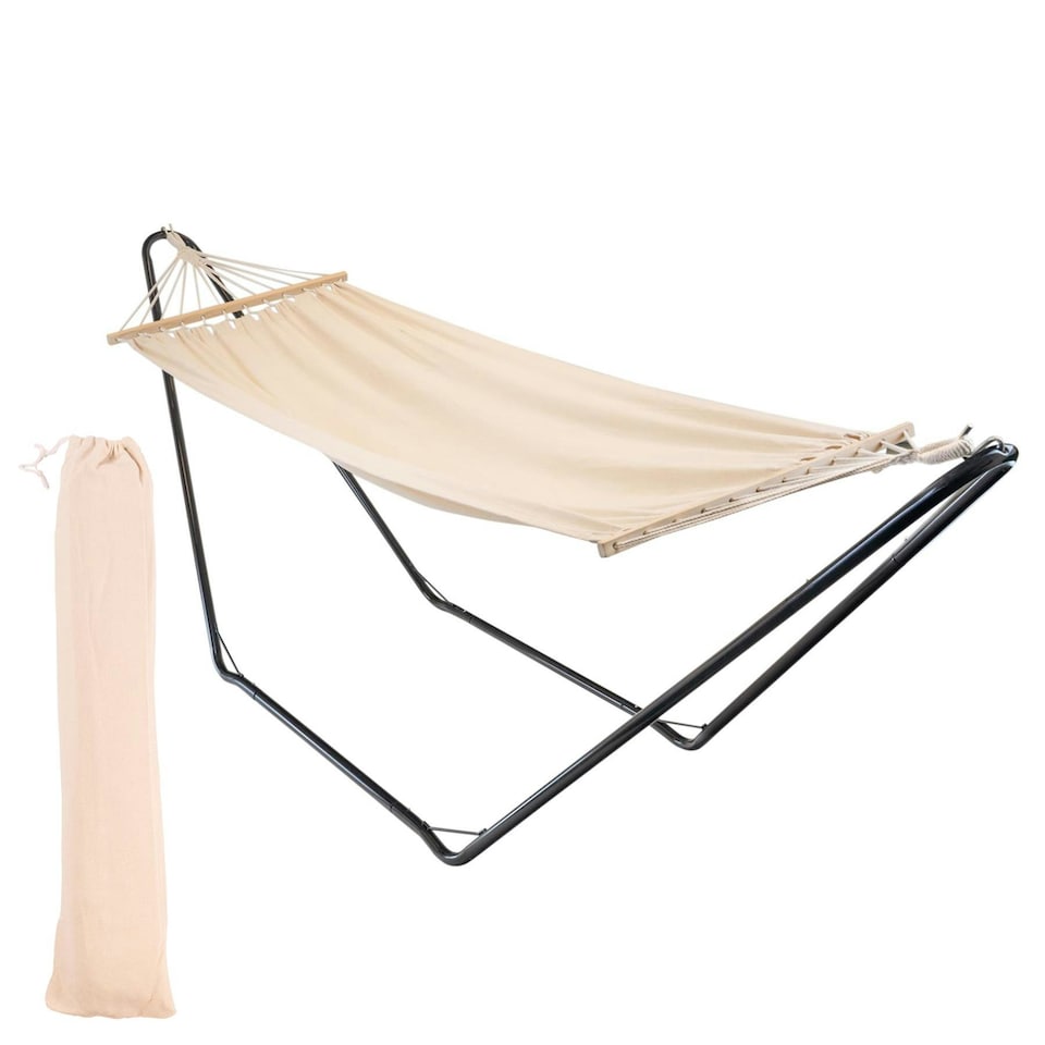 image 1 of Harbour Housewares Garden Spreader Bar Hammock with Stand - Natural
