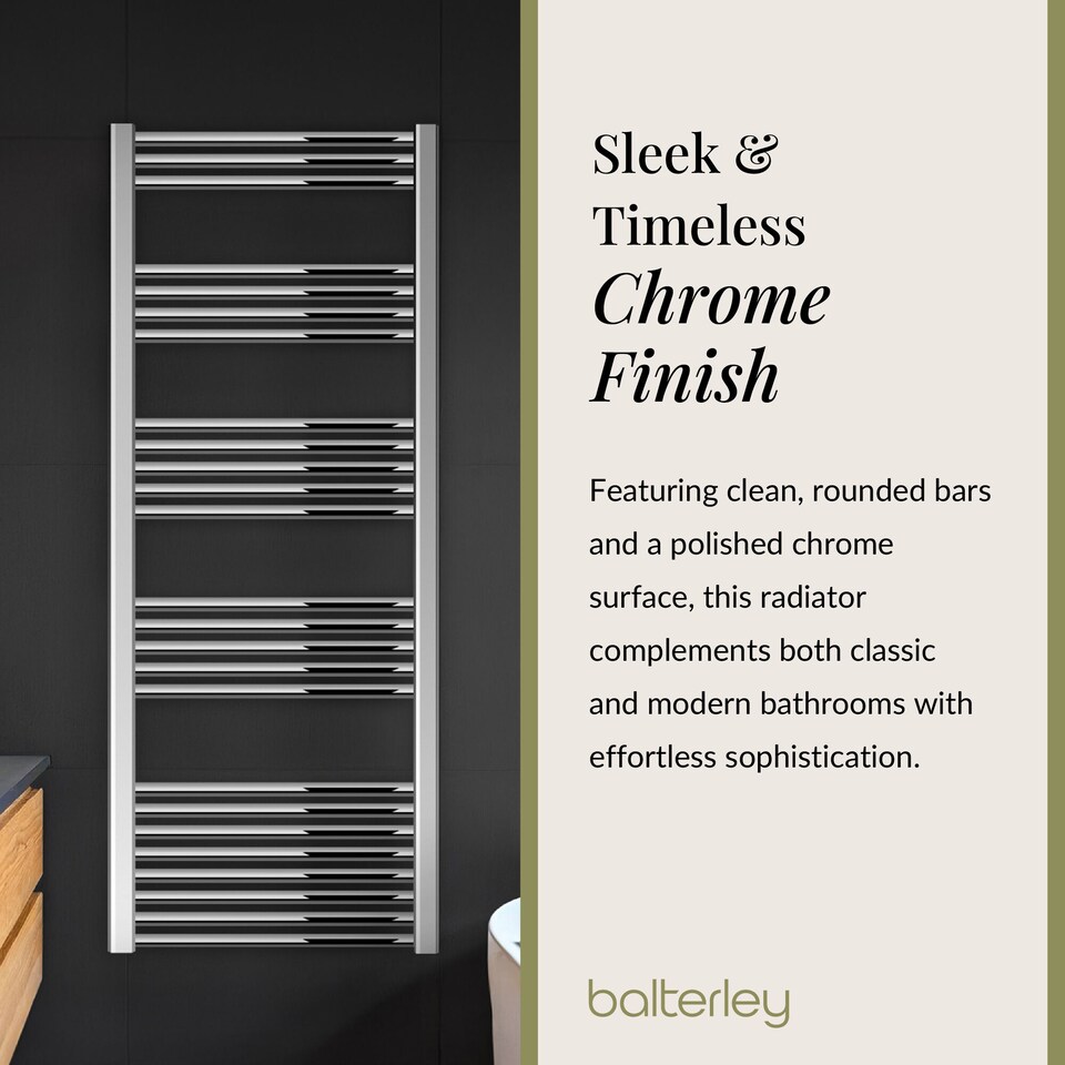 image 1 of Balterley Straight Heated Heated Towel Rail Radiator, 535W | Silver | Chrome
