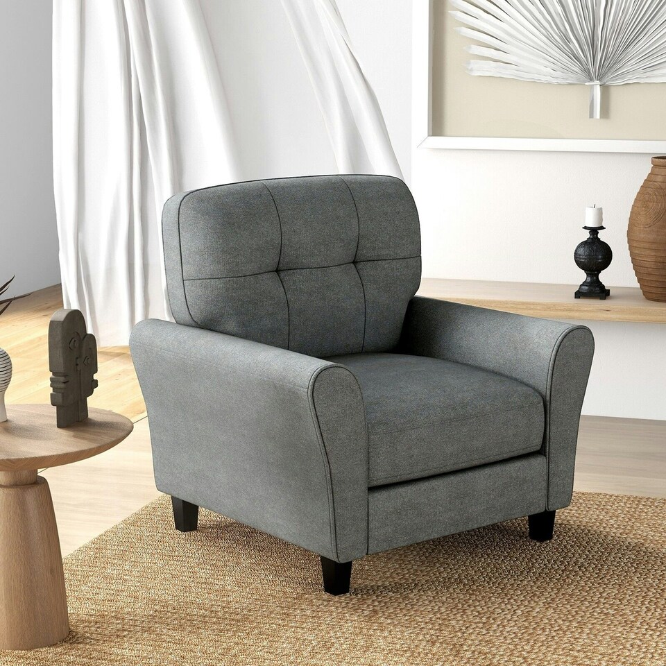 image 1 of COSTWAY Tufted Upholstered Living Room Sofa Reading Armchair Grey