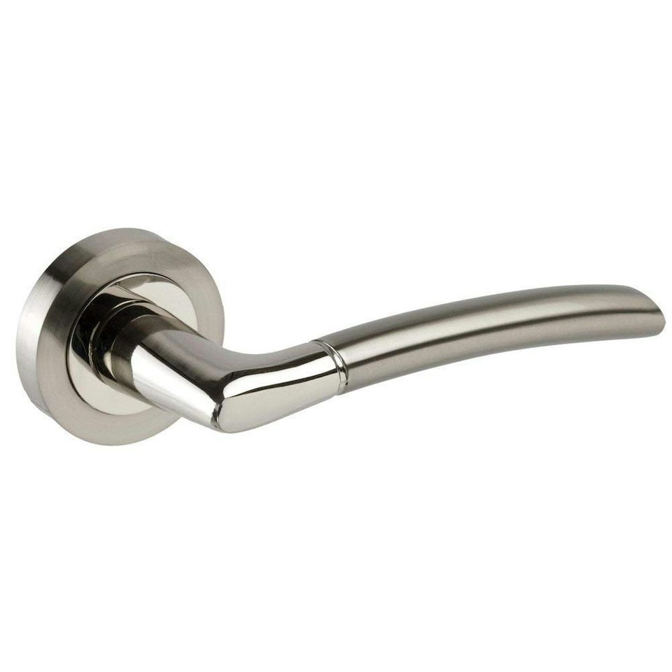 Golden Grace GG606SSK Door Handles On Round Rose in Duo Chrome Finish Lever Latch with Spindle and Fixings Grey
