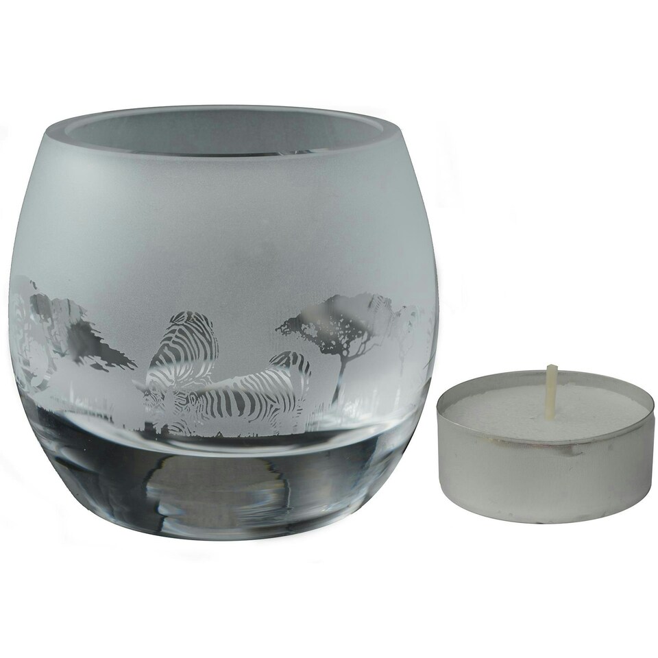 Animo Glass Engraved Tealight Holder Small Zebra