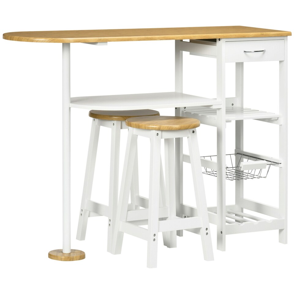 image 1 of HOMCOM 3 Piece Bar Table Set with Drawer, Basket and Rack White