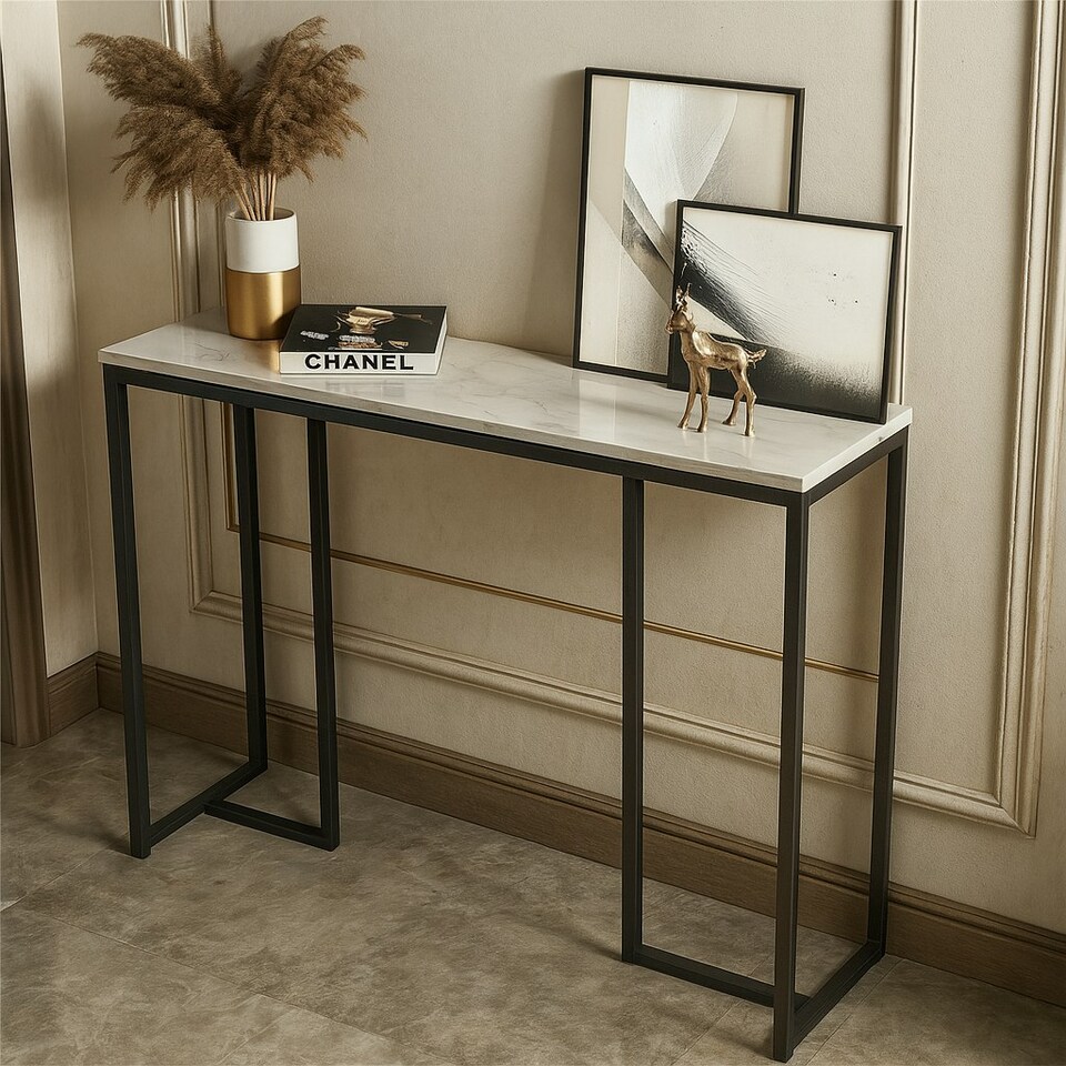 image 1 of Faux Marble Console Table Grey