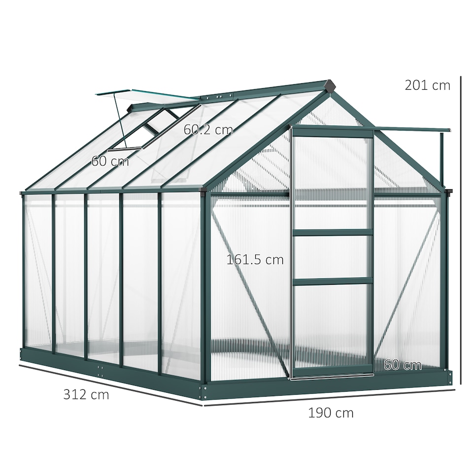 image 1 of Outsunny 6x10ft Walk-In Polycarbonate Greenhouse Plant Grow Galvanized Aluminium