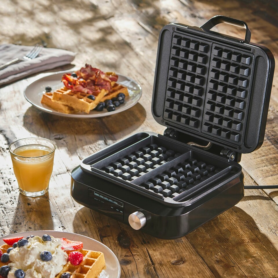 image 1 of Cooks Professional Digital Dual Waffle Maker Iron Machine with Non-Stick Plates, Adjustable Temperature & Spatula - 1500W