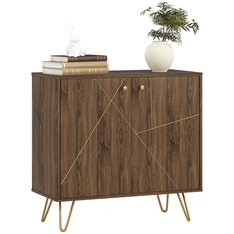 image 1 of HOMCOM Sideboard Storage Cabinet with Luxurious Steel Lines Steel Legs Brown Brown