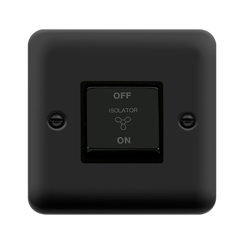 SE HOME Curved Matt Black 10A 1 Gang Ingot 3 Pole Fan Isolation Switch Black | Black Matt