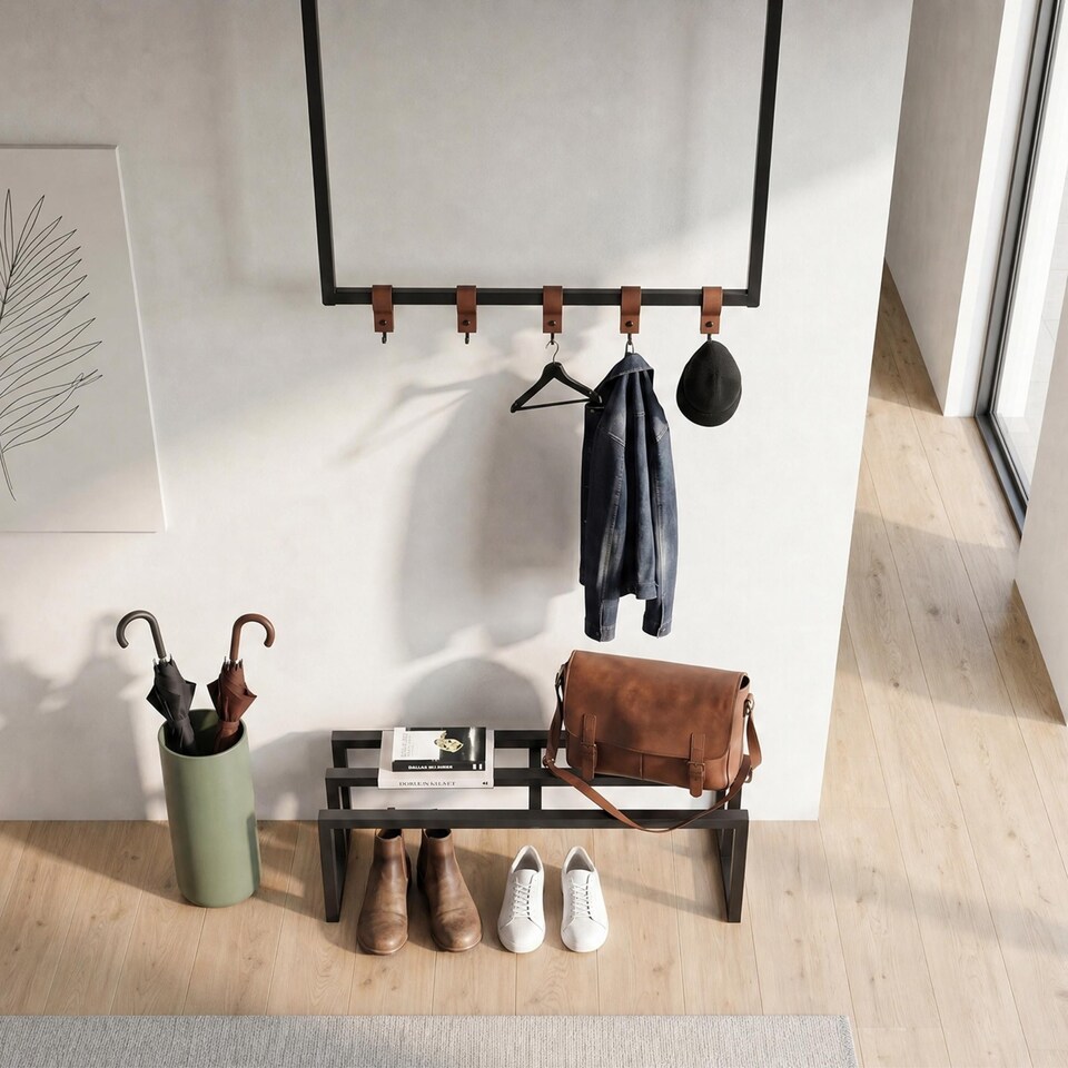 image 1 of Decortie Roya Hall Set Shoe Rack and Hook Rail Black