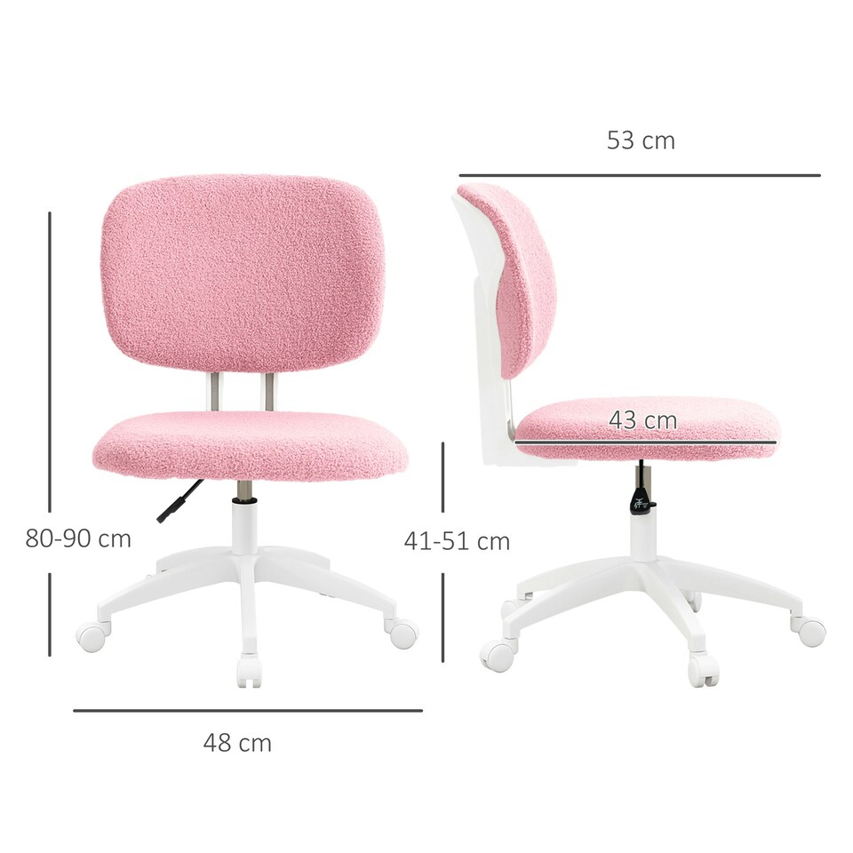image 1 of Vinsetto Fluffy Home Office Chair with Adjustable Height, Armless, Pink