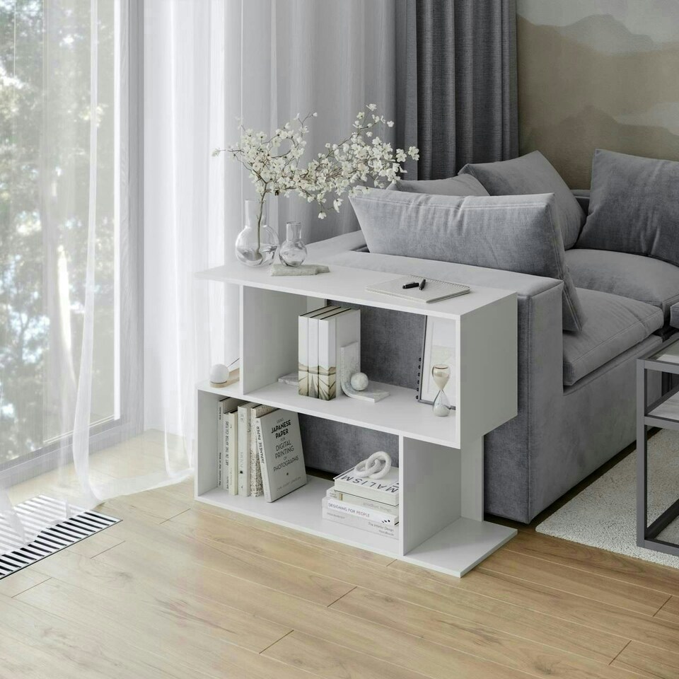image 1 of 2-Tier Wooden Irregular Storage Unit - 80 cm White | Oak