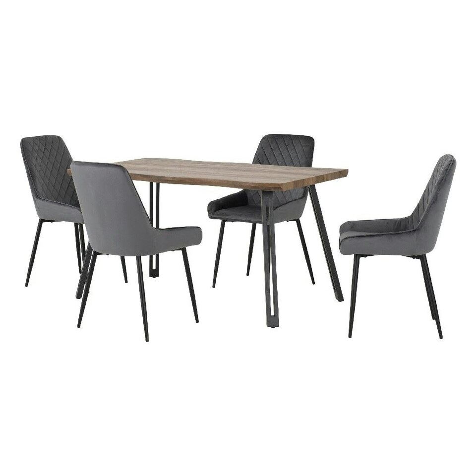 image 1 of Quebec Wave Edge Dining Set with 4 Velvet Avery Chairs Grey