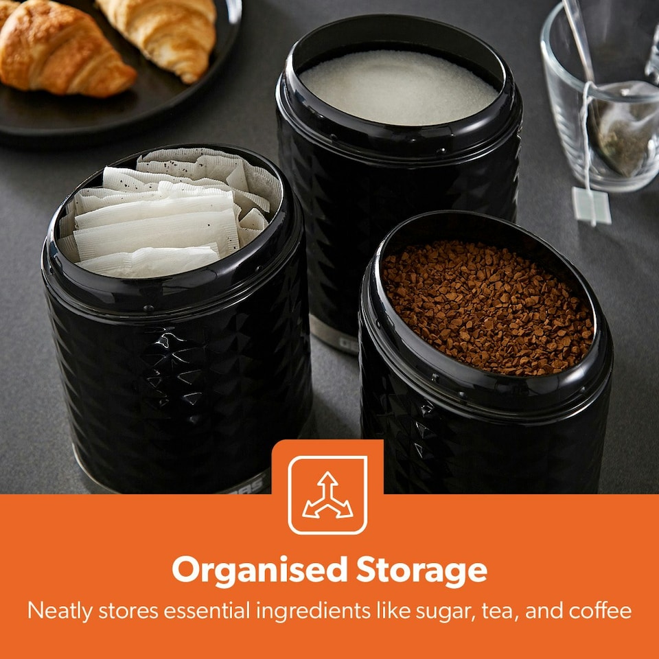 image 1 of GEEPAS 3-Piece Tea Coffee Sugar Canisters Set Black | Black