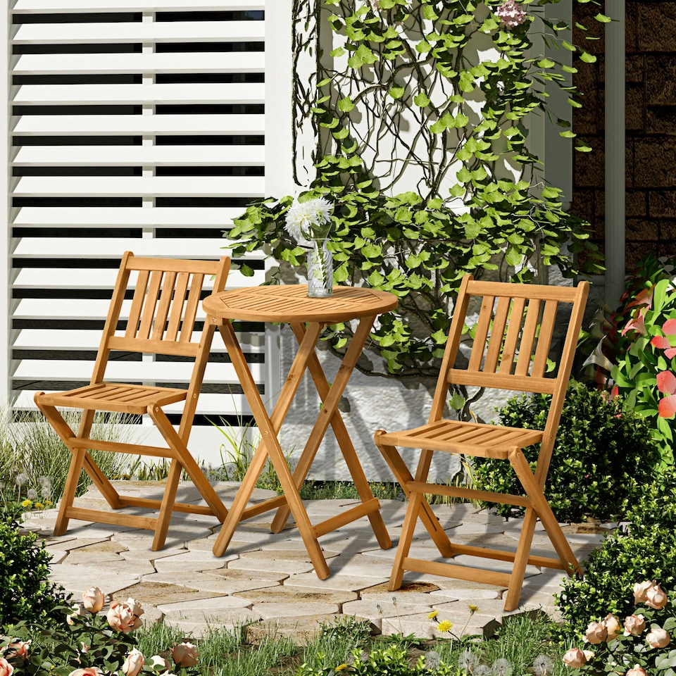 image 1 of Outsunny Folding Patio Bistro Set of 3 Dining Table Set with 2 Foldable Chairs