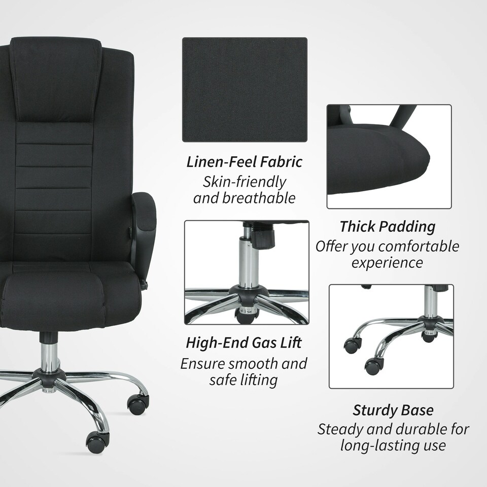 image 1 of Vinsetto Office Chair for Desk, with Height Adjustable, Wheels, Black Black