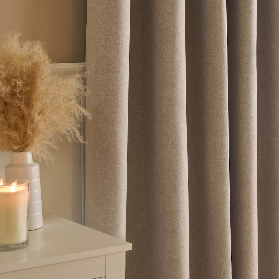 image 1 of OHS Woven Texture Pair of Eyelet Curtains Ready Made Blackout