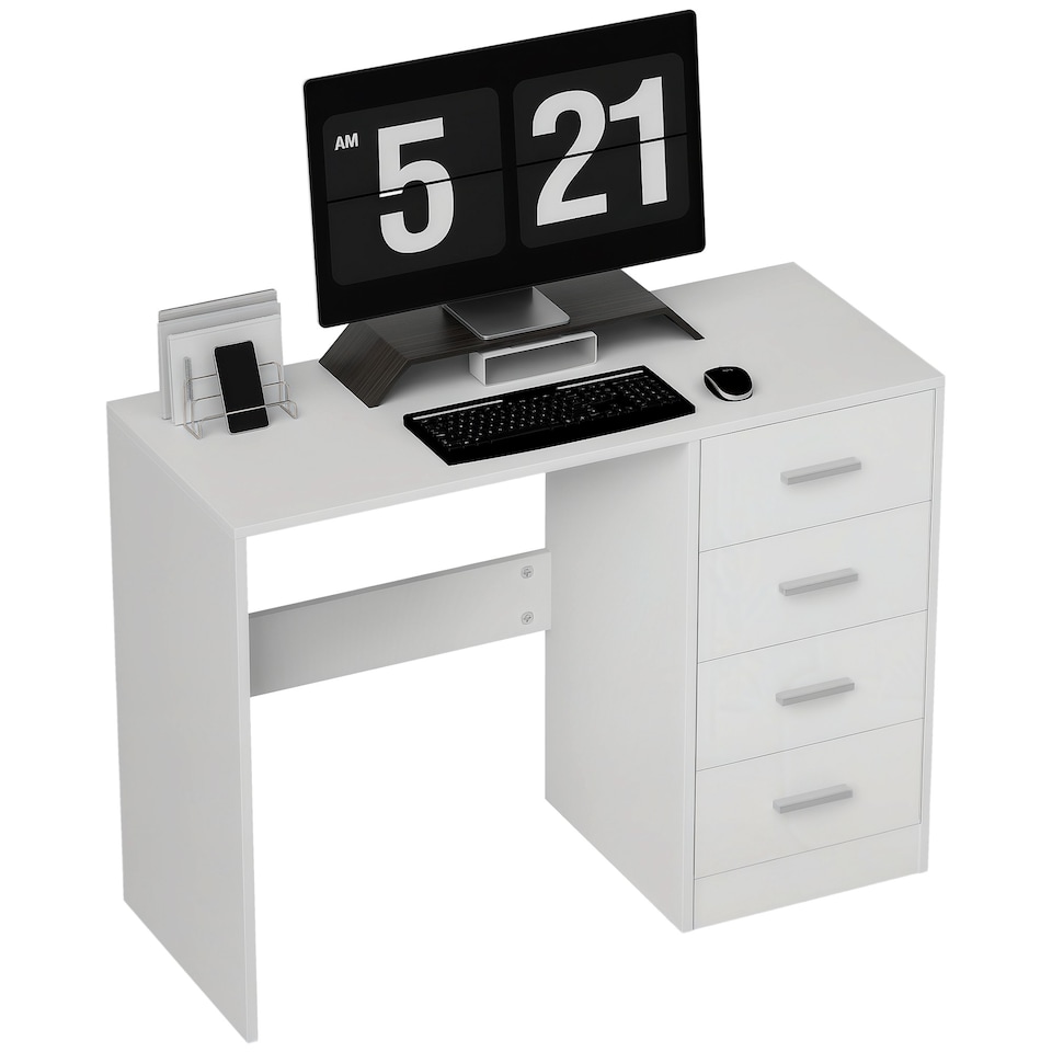image 1 of HOMCOM Computer Writing Desk with 4 Drawers, High Gloss Home Office Workstation