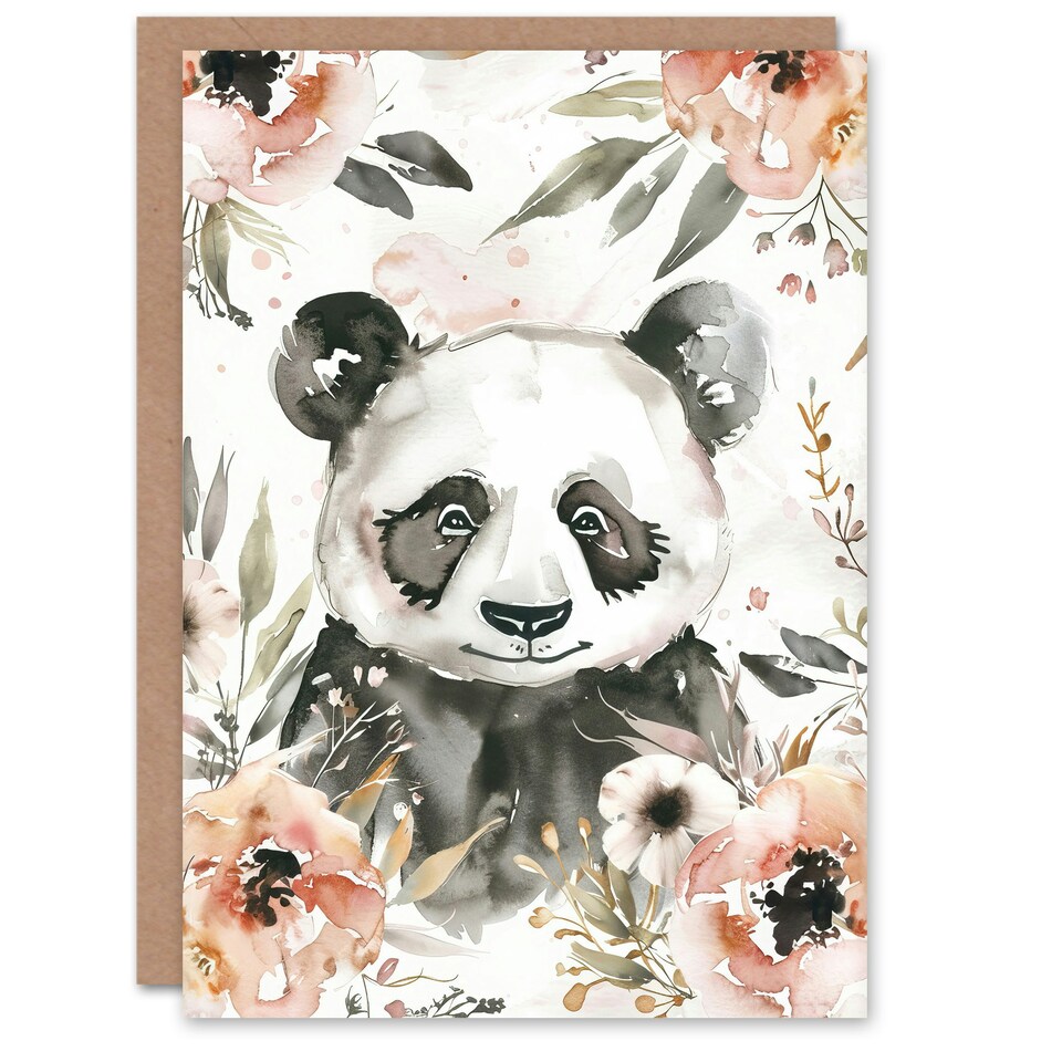 image 1 of Animal Panda Lover Fun Pastel Soft Floral Flowers Him Her Birthday Card