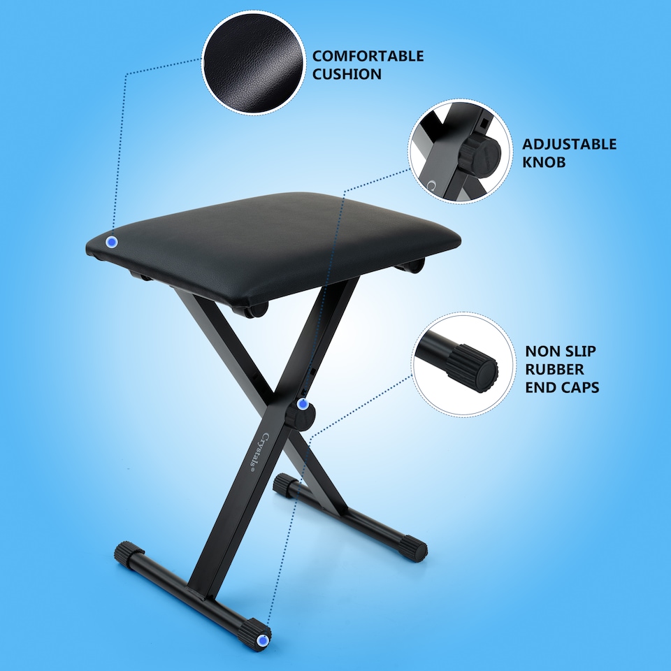 image 1 of PIANO STOOL KEYBOARD BENCH BLACK PADDED SEAT CUSHION CHAIR ADJUSTABLE HEIGHT