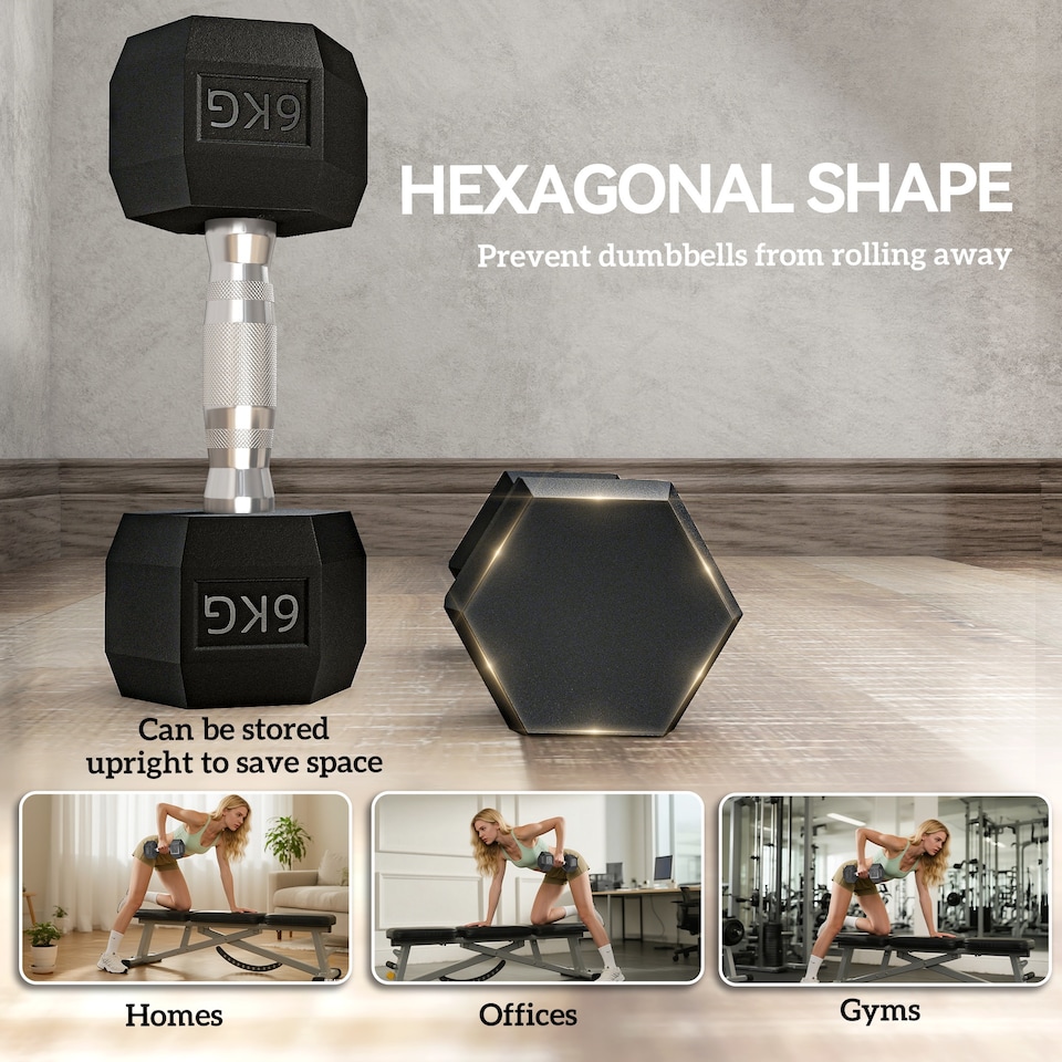 image 1 of HOMCOM Hexagonal Dumbbells Kit Weight Lifting Exercise for Home Fitness 2x6kg