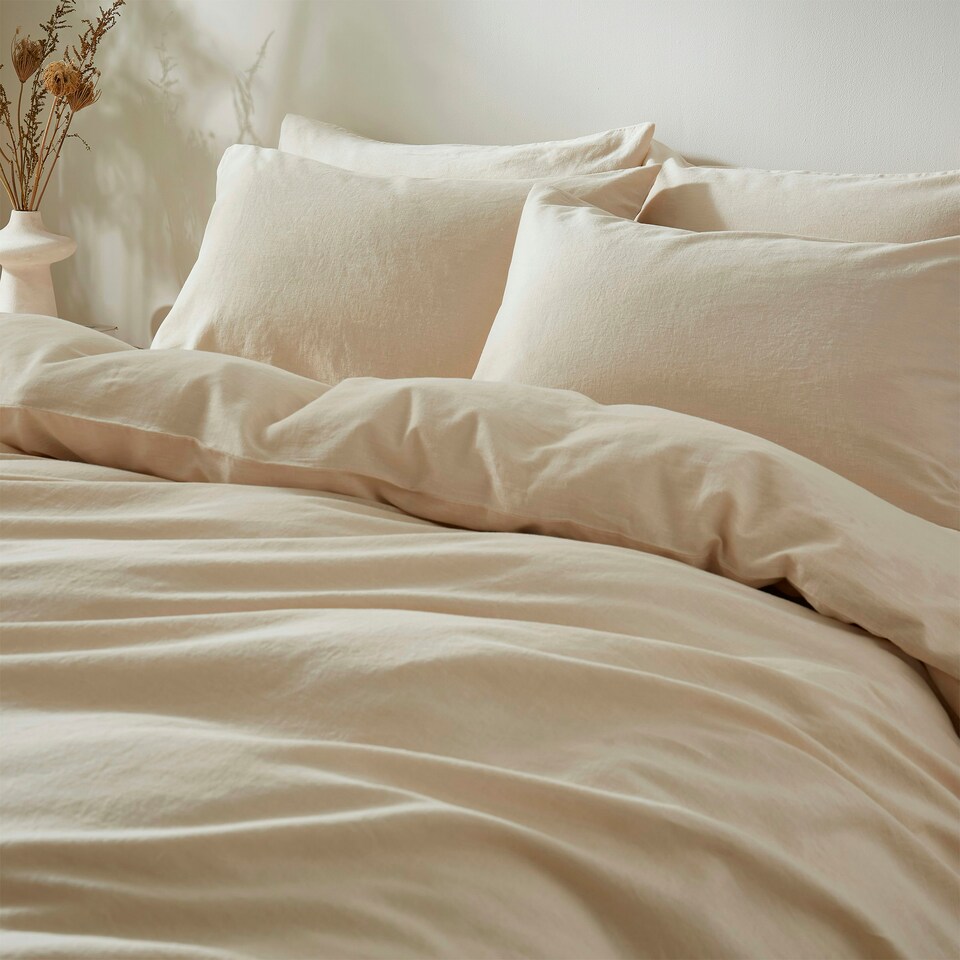 image 1 of Touch Of Linen - Creamy Almond - Duvet Cover Set (Includes 2 Pillowcases - 1 For Single) Cream | Creamy Almond | Double