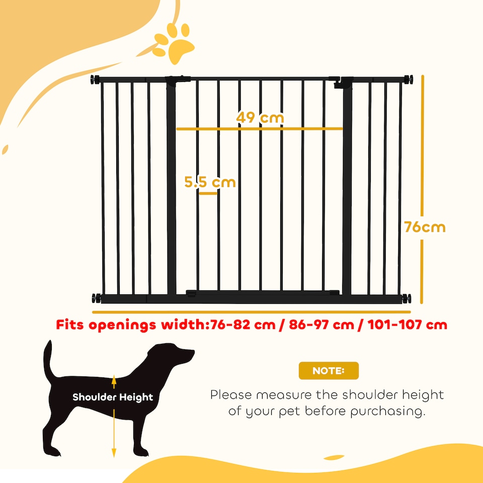 image 1 of PawHut Pressure Fitted Pet Dog Safety Gate Metal Fence, Black