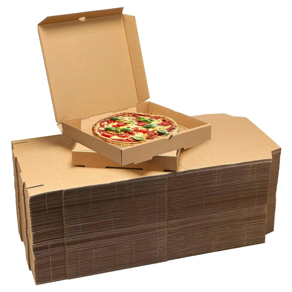 image 1 of 50 x Brown 9" (9.5 x 9.5 x 1.5") Cardboard Postal, Takeaways, Restaurants, Desserts & Pizza Take Out Boxes Brown
