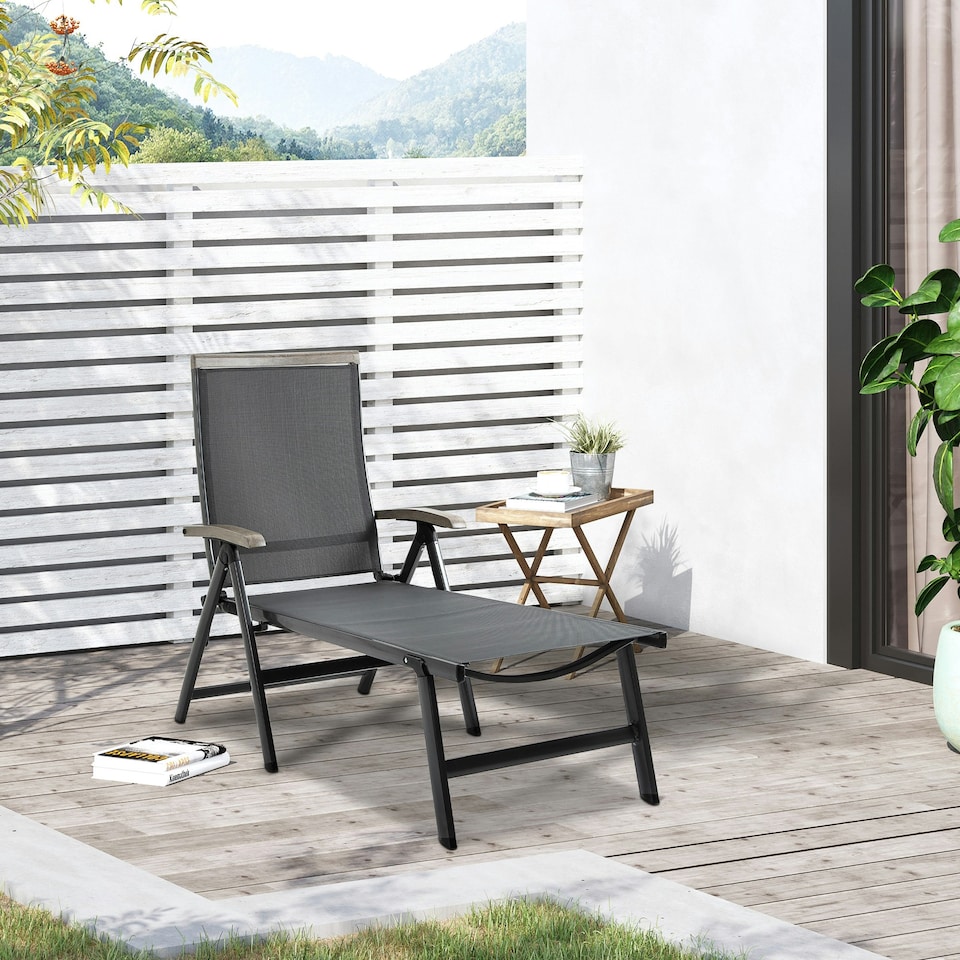 image 1 of Outsunny Outdoor Folding Sun Lounger w/ Adjustable Backrest and Aluminium Grey