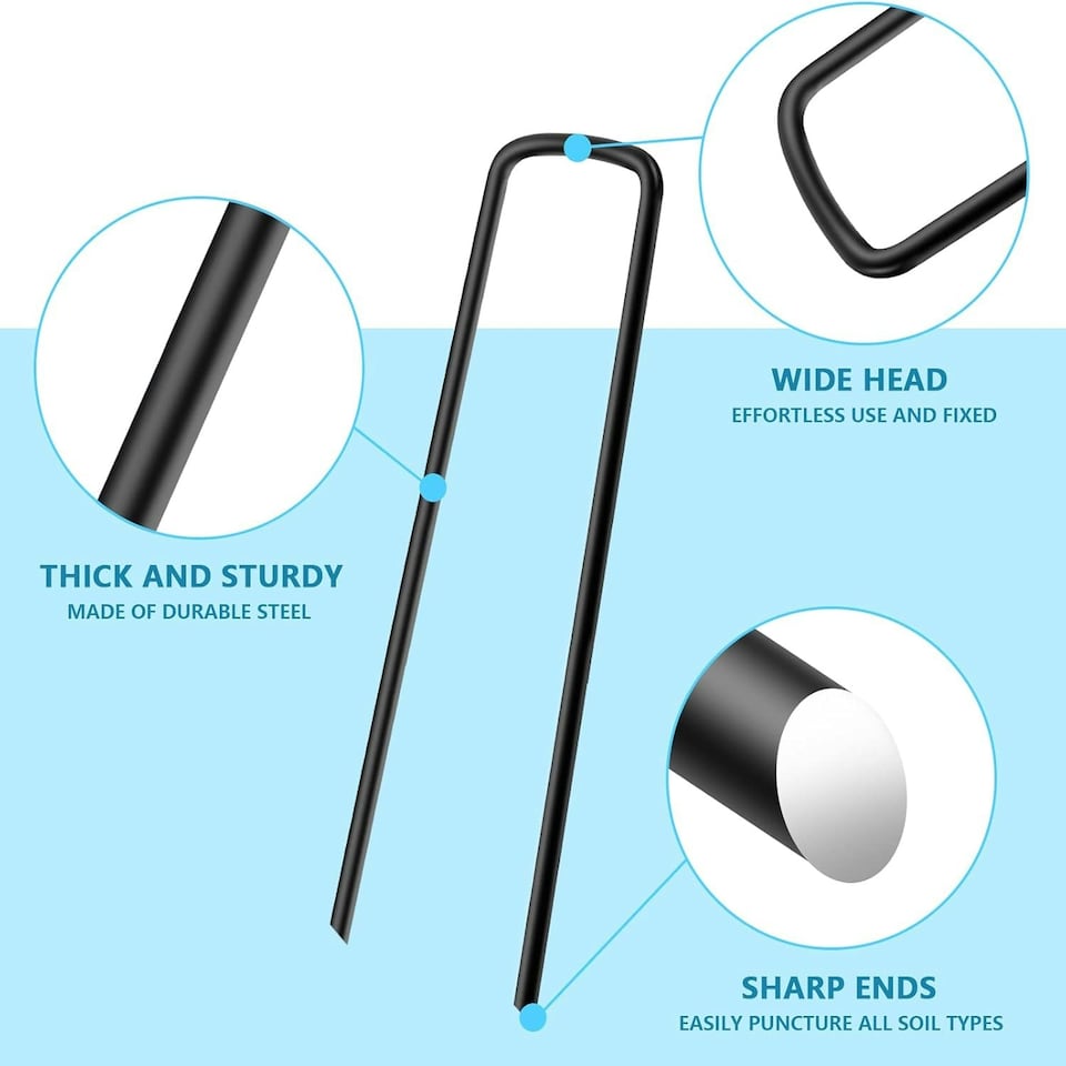 image 1 of Weed Control Membrane Pegs100 pc 6''/150mm U-shaped multi-purpose steel Garden Securing Pegs Black
