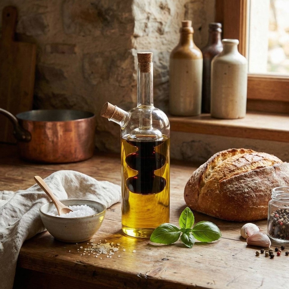 image 1 of 2 In 1 Glass Olive Oil And Vinegar Cruet Dispenser Bottle Dual Chamber