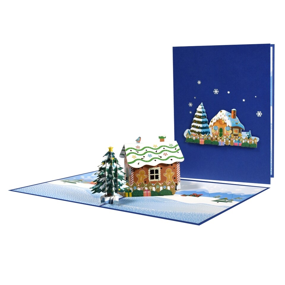 image 1 of Gingerbread Houses with Snowy Scene 3D Pop Up Christmas Card