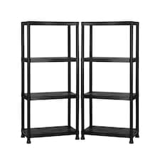 2x Oypla 4 Tier Black Plastic Heavy Duty Shelving Racking Storage Unit