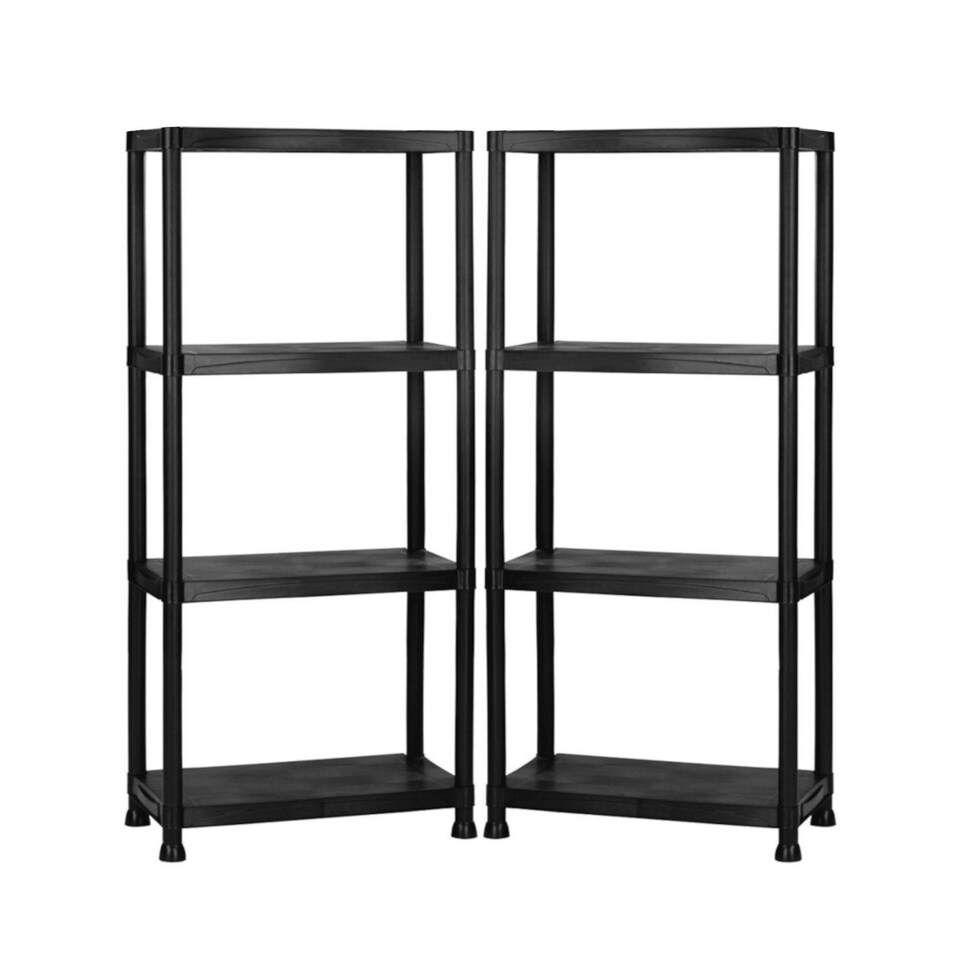 image 1 of 2x Oypla 4 Tier Black Plastic Heavy Duty Shelving Racking Storage Unit