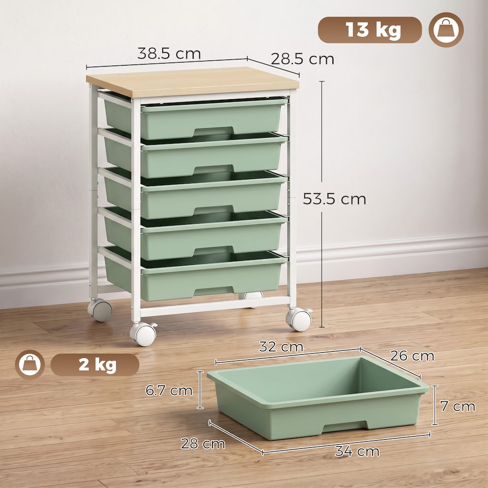 image 1 of HOMCOM 6-Tier Storage Trolley on Wheels with 5 Pull-Out Drawers