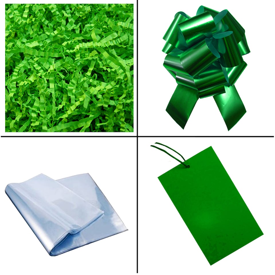image 1 of Gift Basket Kit - Tartan Hamper Tray with Green Gift Wrap Accessories (small 20x15x5cm)