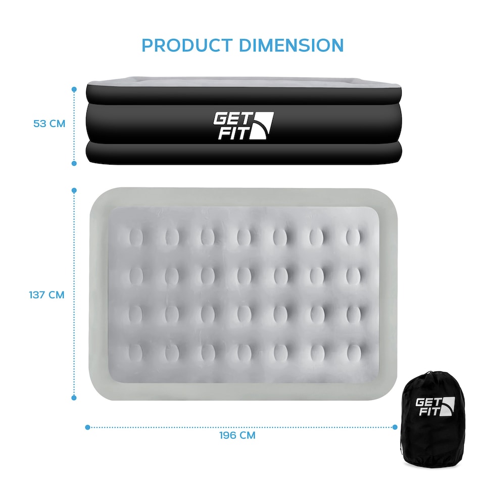 image 1 of Get Fit Air Bed with Built In Electric Pump - Premium Double Size - Blow Up Bed with 2 x Free Pillows - Elevated Inflatable Air Mattress for Outdoor, Black/Grey