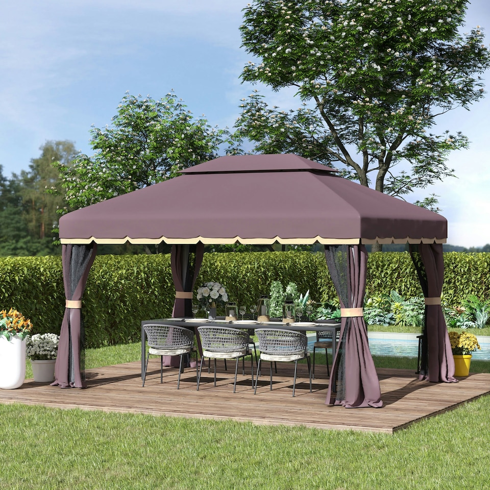 image 1 of Outsunny 3x4m 2-Tier Gazebo Aluminium Garden Marquee Party Tent Coffee