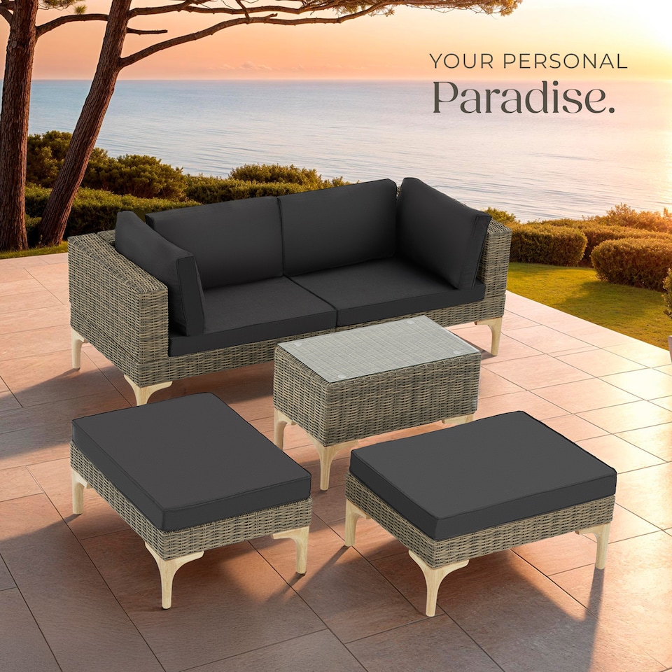 image 1 of Garden Furniture Set Bellaria - 2 armchairs, 2 stools, side table, thick seat cushions | Cream | nature | 169,50 x 204 x 74 cm | 1