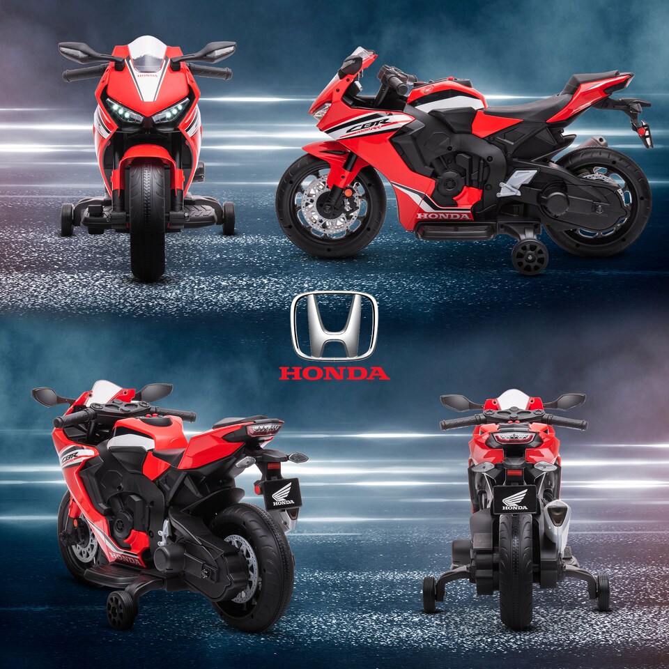 image 1 of HOMCOM Honda Licensed 6V Kids Electric Motorbike Ride On Motorcycle Vehicle with Headlights, Music, Training Wheels, for Ages 3-5 Years Red