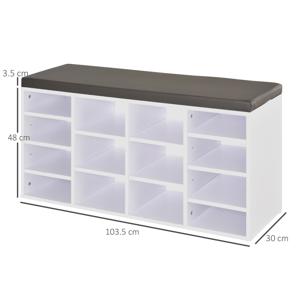 image 1 of HOMCOM Multi-Storage Shoe Rack 14 Compartments Cushion Moving Shelves Home White