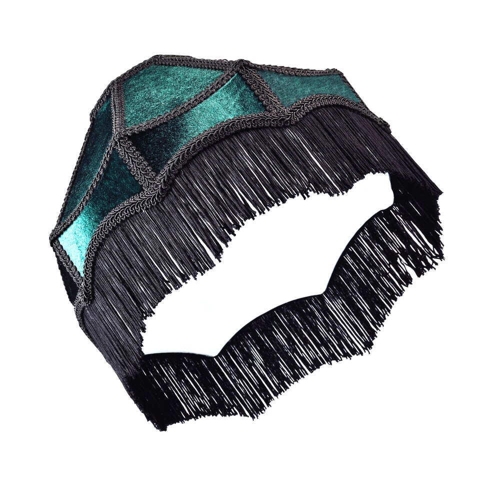 image 1 of Traditional Victorian Empire Lampshade in Dark Emerald Velvet with Tassels | Green