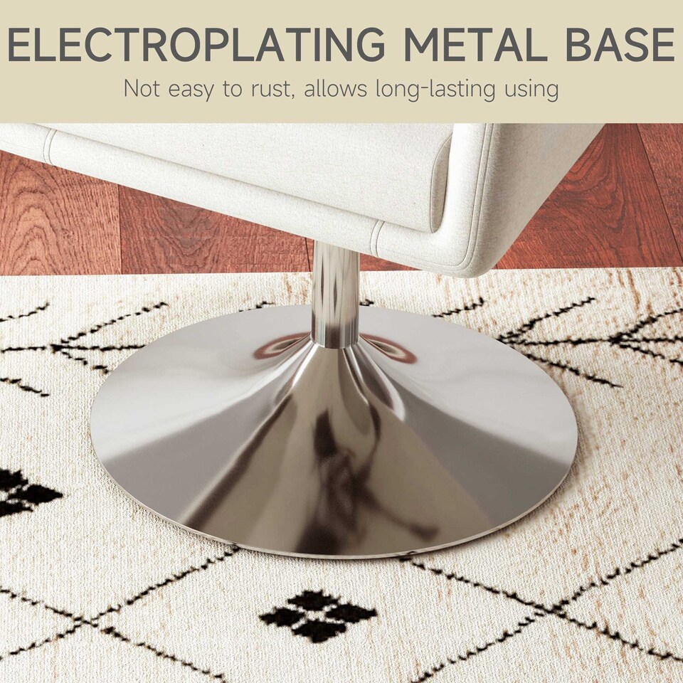 image 1 of HOMCOM Swivel Linen Fabric Accent Chair for Living Room Contemporary Vanity Armchair with Adjustable Height Thick Cushion Lumbar Support Armrest for Bedroom Office Cream White